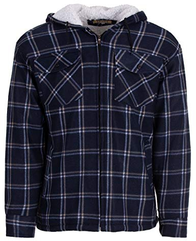 Hoang Textil GmbH Herren Thermohemd Arbeitsjacke Holzfäller Thermojacke Kapuze Hoody Größe M -3XL, Farbe:Navy, Größe:XL