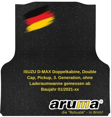 aruma® Antirutschmatte Laderaummatte maßgeschneidert kompatibel für Isuzu D-MAX Doppelkabine, Double Cap, Pickup, 3. Generation, ohne Laderaumwanne gemessen ab Baujahr 01/2021-xx