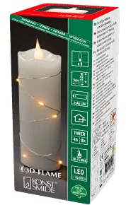 Konstsmide LED Echtwachskerze cremeweiß, 3D Flamme, Draht umwickelt, 4/8h Timer, 1 bernsteinfarbene Diode/8 LED Tropfen, batteriebetrieben, Innen, Batterie: 2 x AA 1,5V (exkl.) - 1825-180