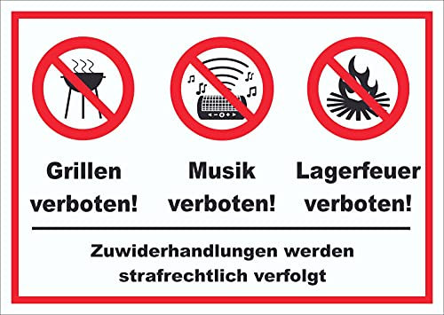 HB-Druck Schild Grillen Musik Zelten verboten A4 (210x297mm)