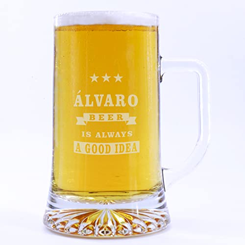 PROMO SHOP - Jarra de Cerveza de Vidrio Personalizada con Nombre o Diseño ½ litro (50 cl), Jarra de Cristal, Jarra de Cerveza Papa, Regalo Día del Padre, Regalo Original, Grabado a Láser