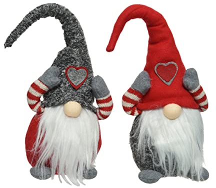 Weihnachtsfigur Wichtel mit LED-Licht 12x40cm 1 Stück sortiert Textil Batteriebetrieben rot grau