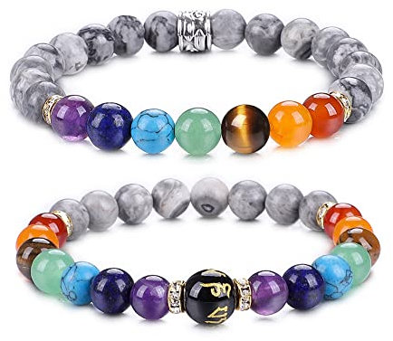 UEUC Chakra-Armbänder für Frauen, Yoga 7 Chakra-Kristalle, Edelstein-Armband, 8 mm Kristall-Meditations-Energieausgleichsarmbänder(#35)