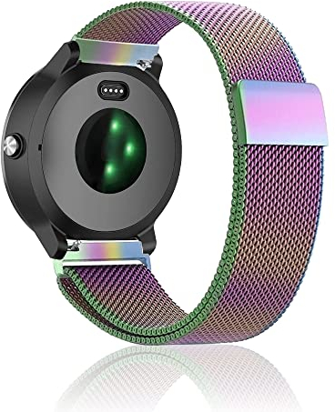 Niboow 20mm Armband für Garmin Vivoactive 6/Vivoactive 5/vivoactive 3/Forerunner 165/Forerunner 165 Music, Metall Edelstahl Armbänder für Garmin Venu Sq 2/Venu Sq 2 Music/Venu 2 Plus - Bunt