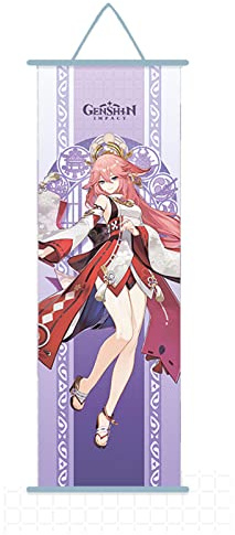 Genshin Impact Poster, Spiel Genshin Impact Poster Wandkunst – Genshin Impact Wall Scroll, 27,5 x 9,8 Zoll Leinwand hängende Gemälde Wandkunst Dekor für Zuhause Wohnheim Büro (Yae Miko)