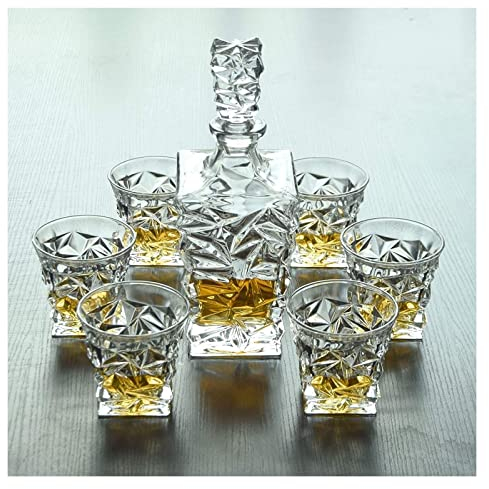 Carafe à Whisky Set De Carafe De Whisky, Décanteur en Verre De Cristal for L'alcool avec Bouchon, Carrefour De Vin De Design Carré - 750 ML De Carafe Et De Lunettes De 320 ML