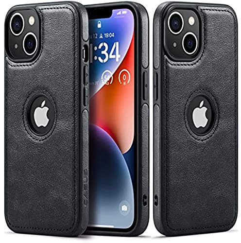 Sibada iPhone 14 Hülle, iphone14 case, Logo View Kompatibel mit Slim Premium Veganes Leder Klassisch Luxus Elegant Dünn Cover, entworfen für iphone14 hülle - Schwarz