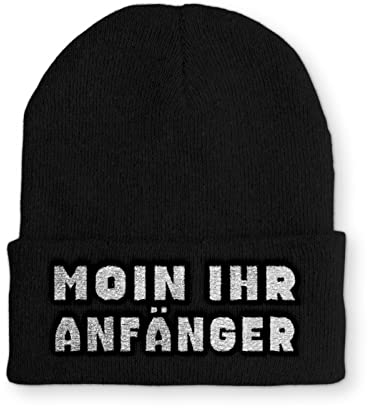 Moin ihr Anfänger Statement Beanie Mütze mit Spruch für Damen und Herren, Farbe: Black