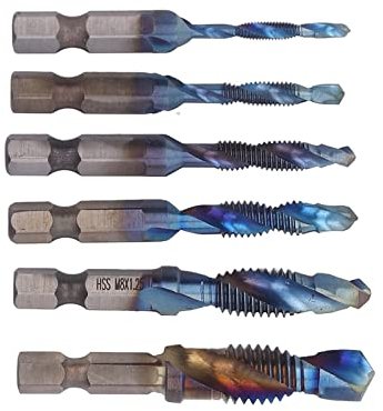 6-teiliges Gewindebohrer Set, Schnellarbeitsstahl Spiralnut Metall Gewindebohrer Sechskantschaft Kombinierte Gewindebohrer, Gewindeschneider Set 3 in 1 Zum Bohren Anfasen zum Gewindeschneiden