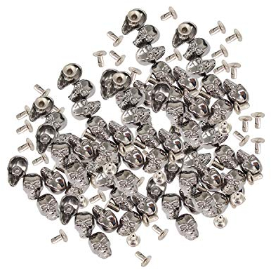 Trimming Shop Totenkopf-Nieten mit Nadel aus Metall, Totenkopf-Kopf-Nieten für Lederjacke, Kleidungsdekoration, DIY-Bastelprojekte, Punk- und Gothic-Zubehör, 9 mm x 15 mm, Silber, 100 Stück