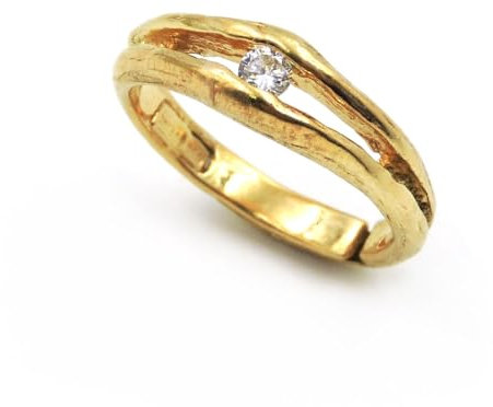 925er Sterling Silber Vergoldeter Ring mit Weißem Stein Oro