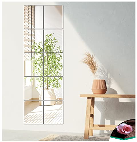 COUXILY 10 Pack 15x23cm Bathroom Mirror, Wall Mirrors, Stick on Mirrors for Walls, HD Glass Self Adhesive for Bedroom,Frameless,Door Mirror Full Length(Fine Grinding,10 Pack)