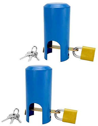 QWORK 2 Pack Outdoor Wasserhahn Schloss, Kindersichere Metall Wasserhahn Schutzabdeckung, Gartenschlauch und Gehäuseschloss und Wassersparabdeckung, Blau