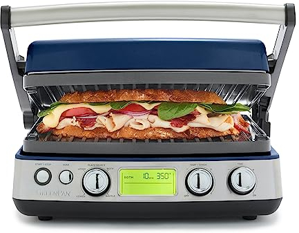 GreenPan Elite 7-in-1 Multifunktions-Kontaktgrill & Grillplatte, gesundes Keramik-Antihaftaluminium, Grill- und Waffelplatten, verstellbarer Schirm und Schere, geschlossene Presse/offene flache