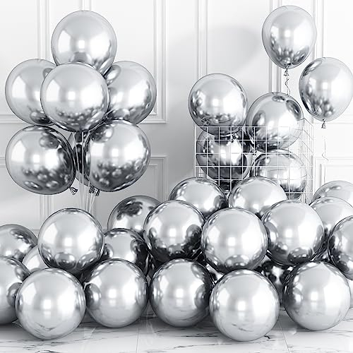 Luftballons Metallic Silber 30 Stück 12 Zoll Chrom Silber Luftballons Glänzend Retro Dicke Latex Helium Partyballon Set für Babyparty Hochzeitstag Verlobung Jubiläum Geburtstag Feier Party Dekoration
