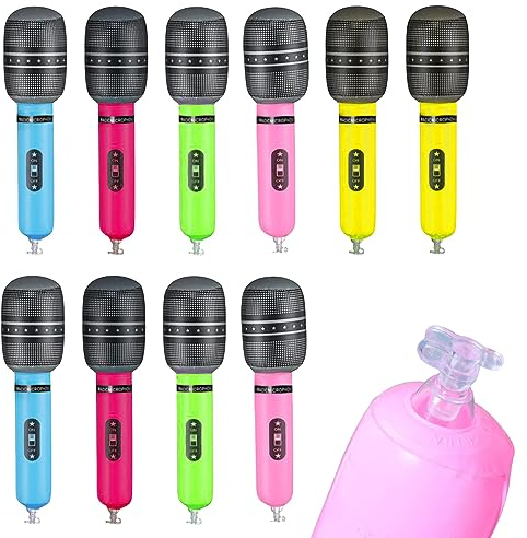 GiantGo 10Pcs Microfono Gonfiabile Colori Casuale Fingere Gioco Microfono Gonfiabile Strumento Musicale per Bambini Adulti Decorazioni Per Partito Forniture