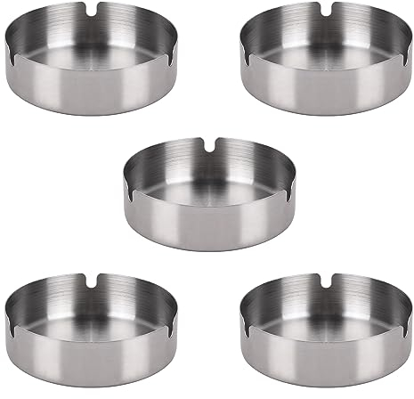 5 Stück Runden Edelstahl Aschenbechern, 10cm Aschenbecher, Aschenbecher Edelstahl, Moderne Tischplatte Aschenbecher für den Außen- und Heimgebrauch, Silber