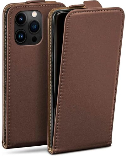 moex Flip Case für iPhone 15 Pro Hülle klappbar mit 360 Grad Schutz, Handyhülle mit Displayschutz, PU Leder Handytasche Lederhülle, Flip Case Cover Klapphülle, Dunkelbraun