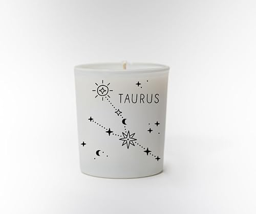 Original Soy Wax Zodiac Duftkerze Tierkreiszeichen: Stier - aus 100% veganem Sojawachs - Aromatherapie Weiße Kerzen - Sternzeichen Duftkerzen im Glas - Duft: Sandelholz