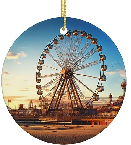 Riesenrad Gedruckt Runde Keramik Ornamente Personalisierte Weihnachtsschmuck 2024 Büro Weihnachtsdekoration für Baum