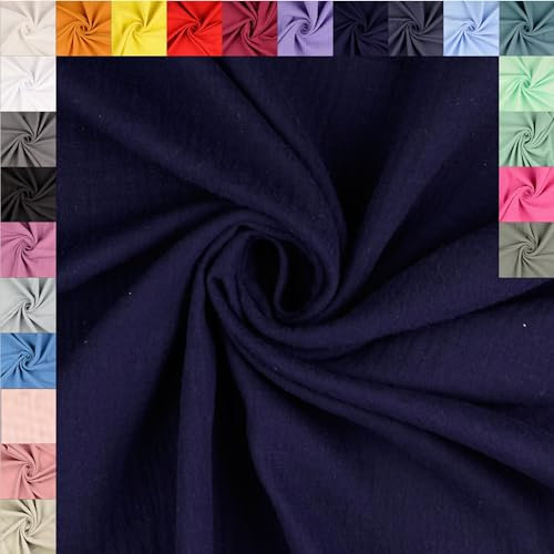 fingsi Musselin Baumwollstoff Webware Meterware Coupon (marine, 2,0m) (5026) + 23 weitere Farben