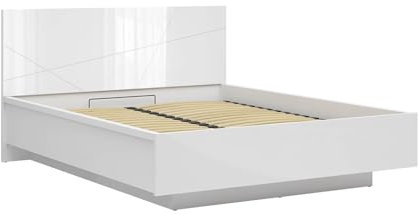 BLACK RED WHITE® Stauraumbett Forn | Bett Bettgestell mit Kopfteil in Modern Style | Doppelbett 206 x 169,5 x 98,5/43 cm | für Schlafzimmer und Jugenzimmer | Weiß