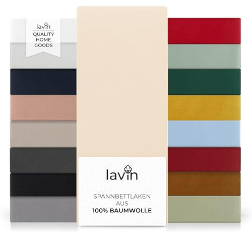 Lavin Spannbettlaken 100% Bio-Baumwolle Jersey Spannbetttuch Laken (Sand-beige, 180/200x200+30cm)
