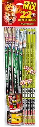 SPARKLERS CLUB Assortiment de 22 Feux d'artifice Sachet Mega Mix, hélicoptères, fusées et compacts. Idéal pour Vos évènements, pour Enfant & Adulte, Effet Garanti - Catégorie F1
