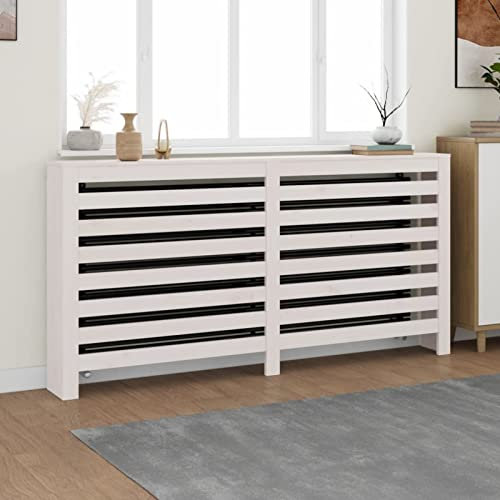 Rantry Meuble Couverture Radiateur Blanc 169 x 19 x 84 cm Bois Massif Pin, Tablette de Stockage Revêtement Couverture pour Radiateur Radiateur