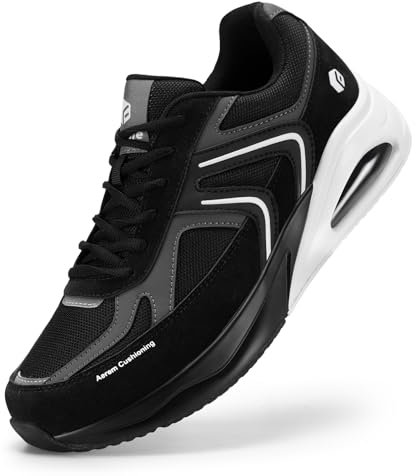 FitVille Sneaker Herren Extra Weite Laufschuhe mit Luftkissen Dämpfung Sportschuhe Atmungsaktiv Turnschuhe Leichte Joggingschuhe rutschfest Straßenlaufschuhe Walkingschuhe Schwarz 43 EU Weit