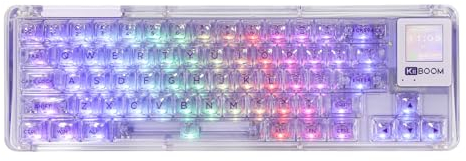 KiiBoom Phantom 64 60% Dichtung Mechanische Tastatur mit 1,54'' LCD-Display, BT5.0/2,4GHz/USB-C Transparente Tastatur mit schalldämpfendem Schaumstoff, RGB, 4000mAh Akku für Win/Mac (Lila)