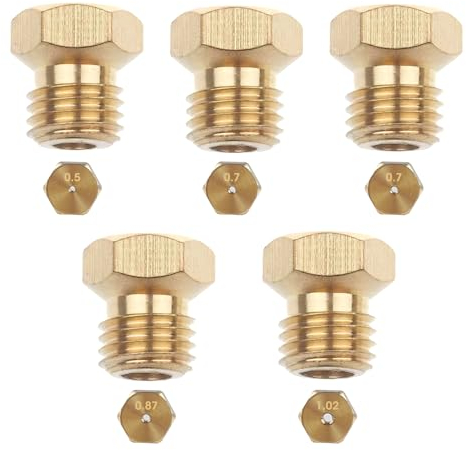 Paquet de 5 Gicleur gaz Butane Universels, Injecteur de Gaz Gicleur Bouteille Kit de Conversion, GPL Bouteille Gicleur Brûleur pour Cuisinière à Gaz de Brûleur au Propane 1x0,5, 2x0,7, 1x0,87, 1x1,02