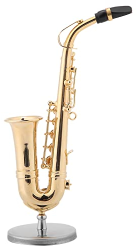 Pyhodi Miniatur-Altsaxophon-Modell, Mini-Musikinstrument-Saxophon-Ständerkoffer, Simulieren Modell-Nachbildung, Ornamente, Heim-Basteldekoration für Bücherregal, Schreibtisch Neben