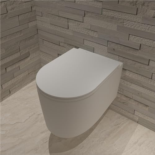 MYB Bathroom Rimless Round Wall Hung Toilet Pan with UF Slim Soft Close Seat