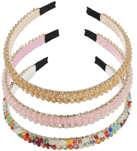 scicent Haarreifen Damen 3 Stück Strass Verziert Haarband Barock Kristall Seite Modische Haarreife Dünne Stirnbänder Glänzende Rutschfeste Stirnband Hochzeit Haarschmuck Haar Dekoration - 28707