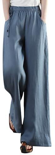 Schnürhose Für Damen Aus Baumwolle Und Leinen, Einfarbige Hose Mit Weitem Bein Und Hoher Taille, Wide Leg Pants Women Elegante Schicke, , Sommerhose Lockere Lässige, Günstig Leinenhose Leicht Luftig