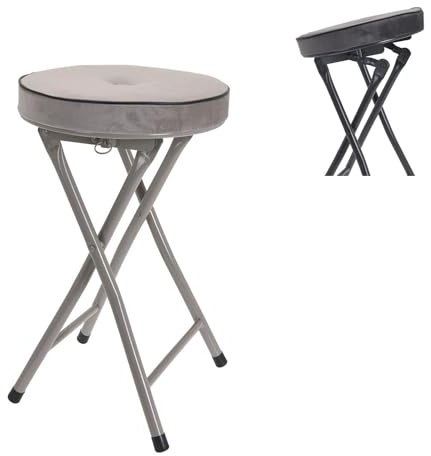 Mojawo Küchen Klapphocker Hocker Sitzhocker Sitzfläche Rahmen aus Metall mit Samt Polster klappbar H49cm Ø30cm rutschfest Klappsitz, Farben:Beige