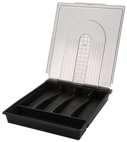 ABOOFAN Silverware Organizer with Lid, Covered Utensil Tray Plastic Cutlery and Flatware Storage Box Spoons Forks Holder Case for Kitchen Drawer and Countertop