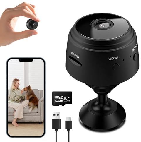 HOVCEH 4K HD Mini Kamera, Mini Kamera Überwachung Innen mit SD Karte 32 GB, Full HD Überwachungskamera, Mini Kamera Live Übertragung Handy APP, 360° Lange Standby WiFi Kamera mit Aufzeichnung