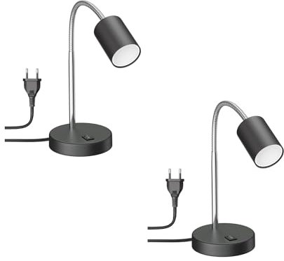 ledscom.de 2 Stück Tischleuchte WAIKA mit Schwanenhals und Schalter schwarz matt, inkl. GU10 LED Lampe (warmweiß, 0,5W, 49lm)