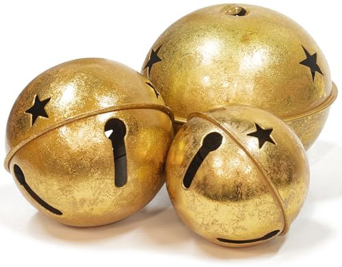 3 Stuck Weihnachtsglöckchen Gold zum Aufhängen einen fröhlichen Klang, XXL groß Glocken Vintage Glöckchen 15/12/10cm, weihnachtskugeln Gold Weihnachts deko Weihnachten Tisch deko