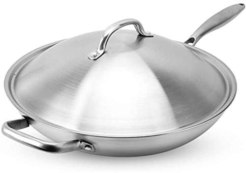 MYVVKIA Wokpfanne mit Deckel, 36 cm breit, Dicke Bratpfanne aus Edelstahl – antihaftbeschichtet, Kratzfest