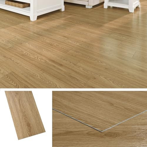 Livelynine Pavimento PVC Adesivo Effetto Legno PVC Adesivo Pavimento Rovere Naturale 90x15 Piastrelle Adesive Pavimento Bagno Legno Listoni PVC Adesivo per Pavimento Rovere Cucina Linoleum, 18 Pezzi