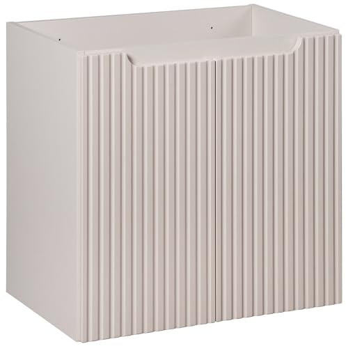 Lomadox Badmöbel Waschtischunterschrank 60 cm Kaschmir beige gerillte Front Waschbeckenschrank Badschrank 2 Türen B/H/T ca. 60/57/39 cm