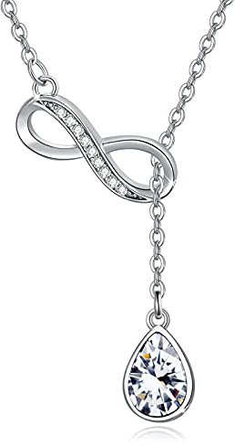 REDSUN Damen Infinity Halskette Unendlich Infinity Anhänger 925 Sterling Silber Tropfen Zirkonia Anhänger Geburtstag Valentinstag Weihnachten Schmuck Geschenke für Frauen Freundin Frau Mama