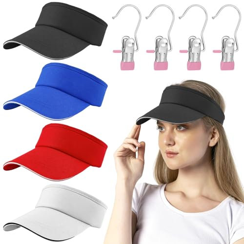 xianzhanEU 4 Stück Visor Cap Damen und Herren, 4 Farben Baseball Cap, Sonnenhut, Schirmmütze, mit 4 Cap Clip, für Outdoor, Reisen, Tennis, Golf