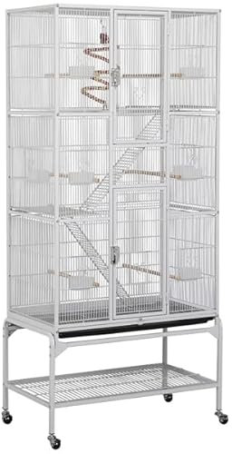 Soberine Gabbia per Uccelli Pappagalli Parrocchetti Calopsite Grande Carrello Metallo 175,5 cm Bianco