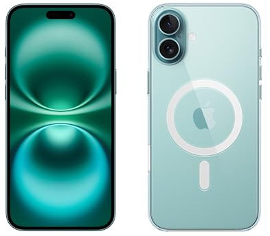 Apple iPhone 16 Plus 128 GB - Blaugrün + Clear Case mit MagSafe