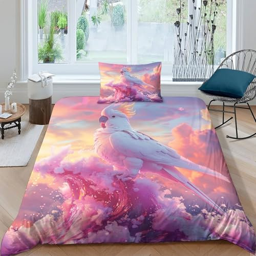 HKHKSJJF Kakadu Bettwäsche 135x200cm Kinderbettwäsche Mikrofaser-Polyester 3D-Druck Fantasie Bettwäsche-Set Bettbezug Mit Kissenbezug 2 Teilig Für Geburtstag