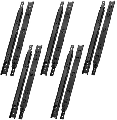 NECILO Glissières de tiroir noir, Montage Latéral, Capacité de Charge jusqu'à 45KG, Roulements à Billes, Extension Totale en 3 Parties, 350mm, 5 Paire